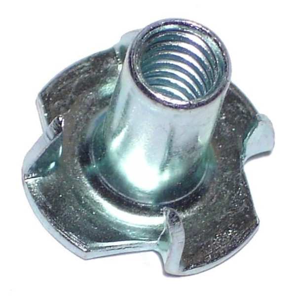 Midwest Fastener T-Nut, 3 Prongs, 1/4"-20, Steel, Zinc Plated, 9/16 in Barrel Ht, 14 PK 60887